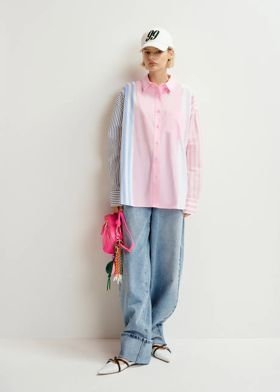 Pink, white and light blue striped shirt