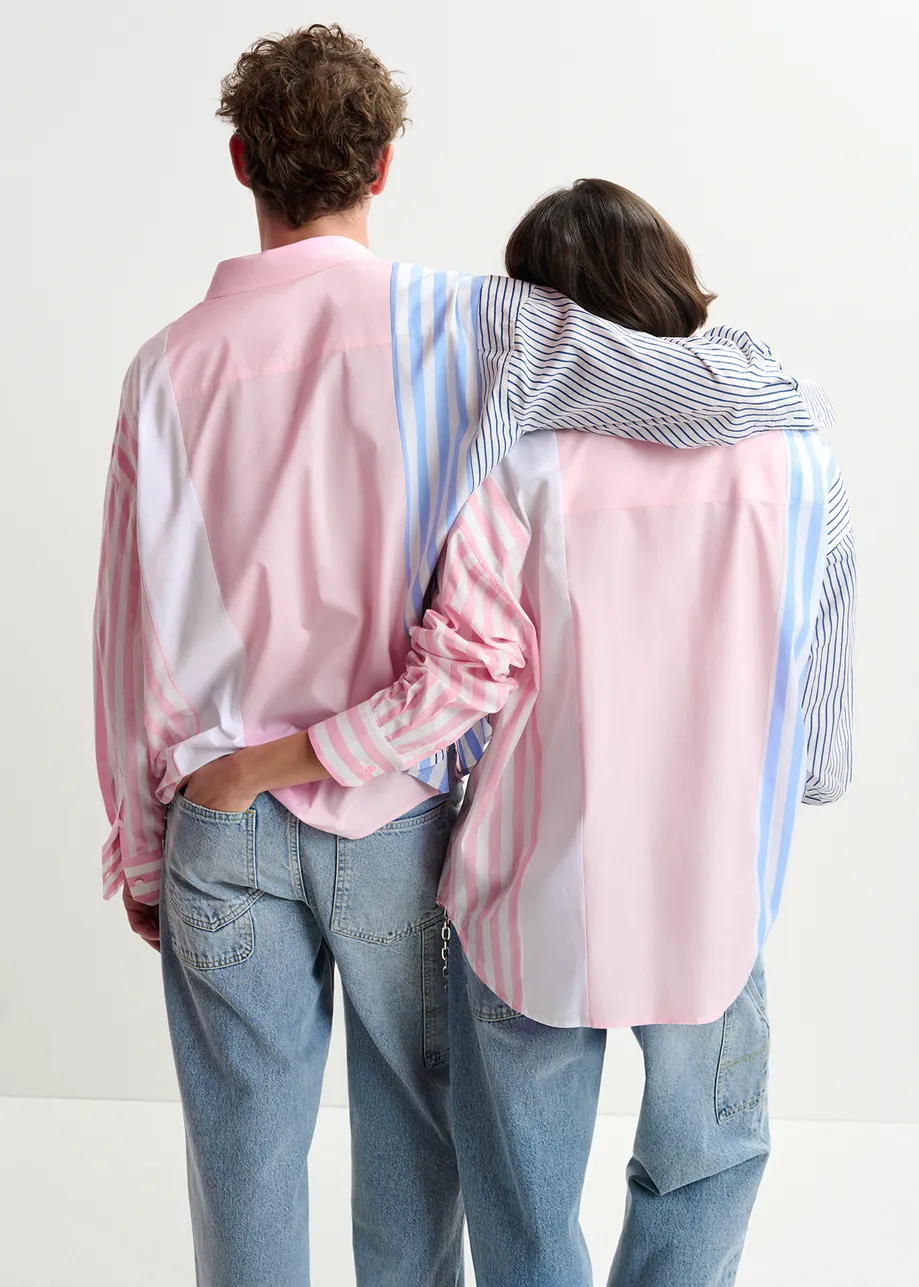 Pink, white and light blue striped shirt