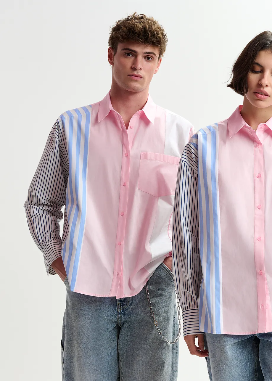 Pink, white and light blue striped shirt