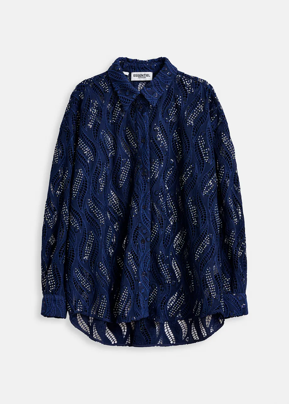 Chemise en broderie anglaise bleu foncé à paillettes