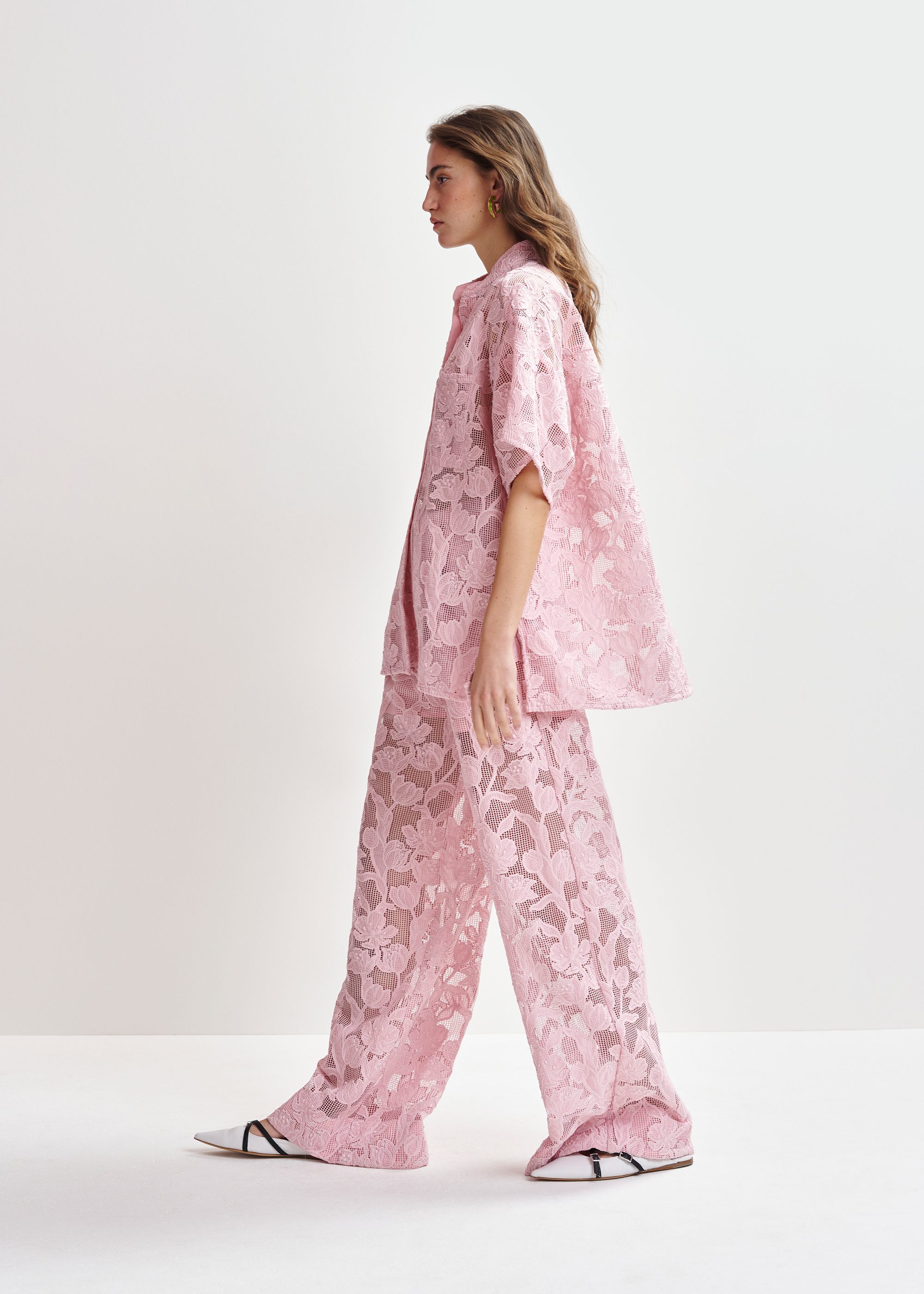 Light pink lace wide-leg pants | Essentiel Antwerp United States