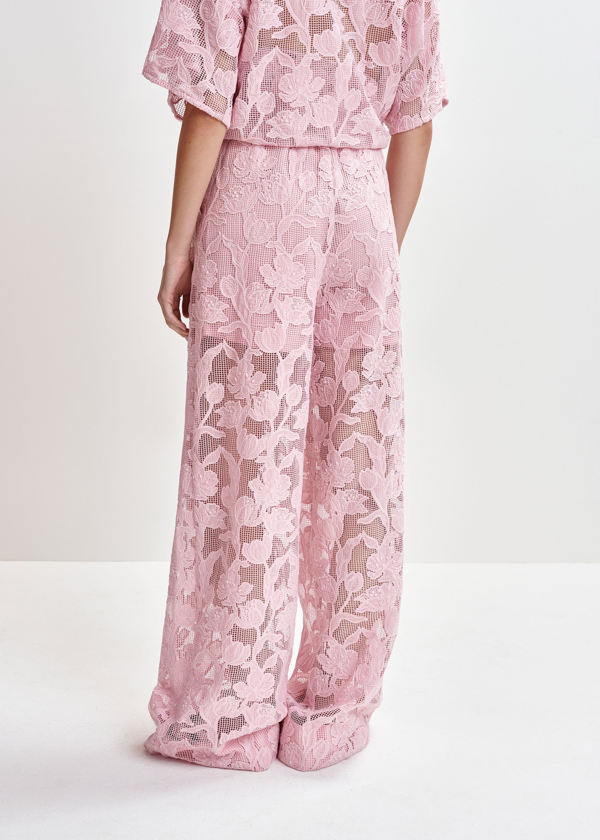 Light pink lace wide-leg pants | Essentiel Antwerp United States