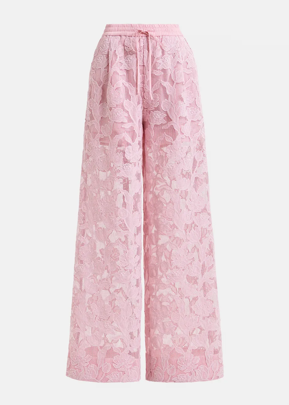 Hellrosa Spitzenhose mit weitem Bein