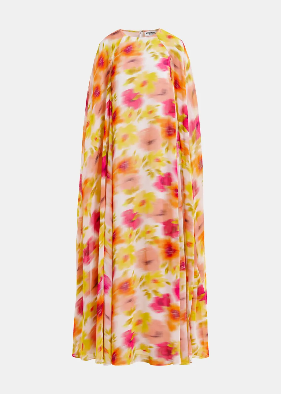 Multicolored maxi-dress with cape-like sleeves