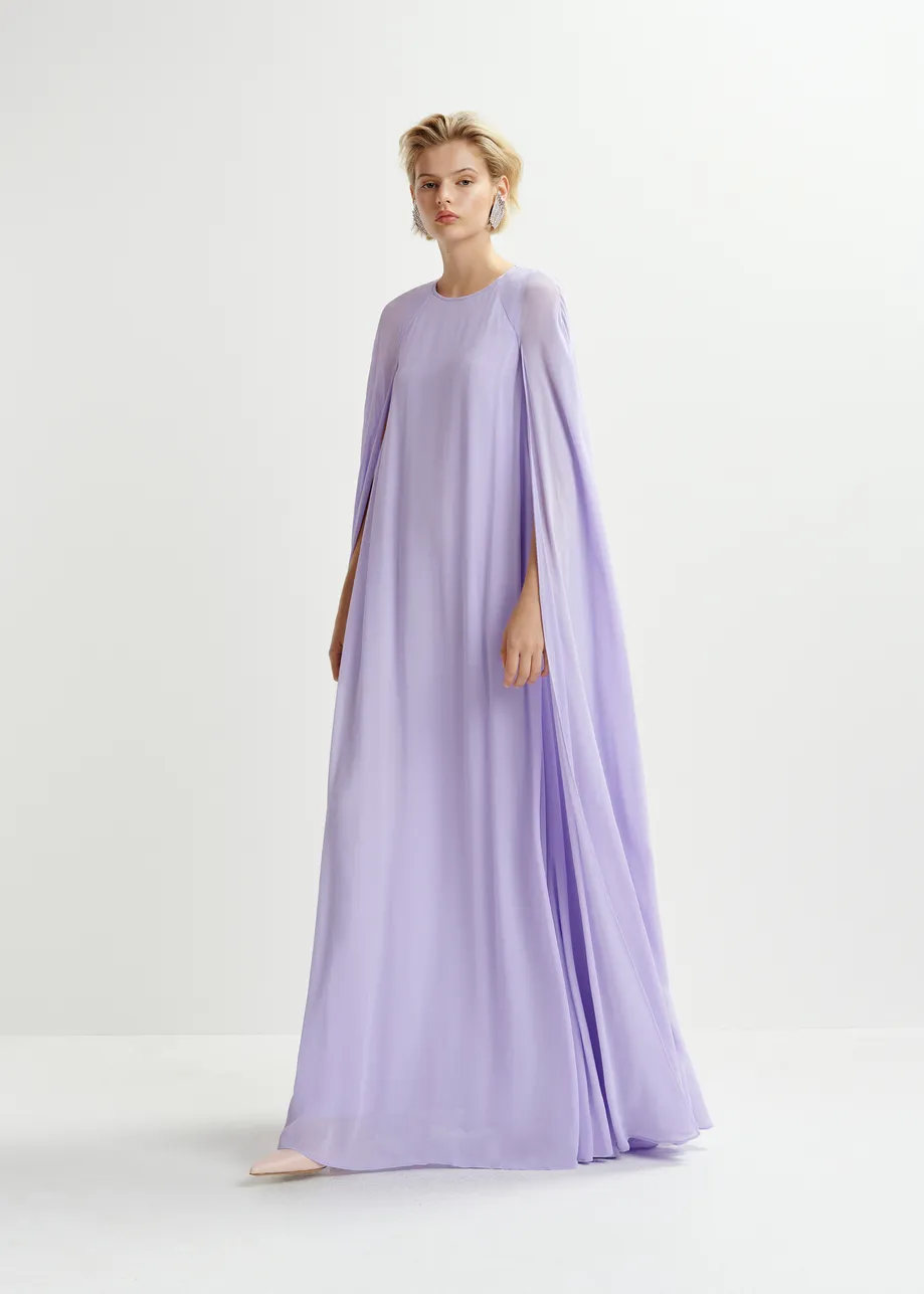 Lilac maxi-dress with cape-like sleeves