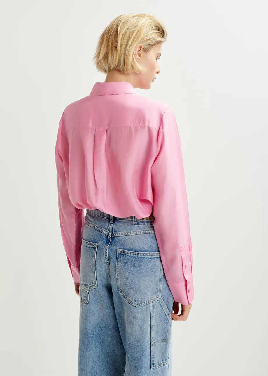 Pink and coral silk shirt with contrasting self-tie bow detail