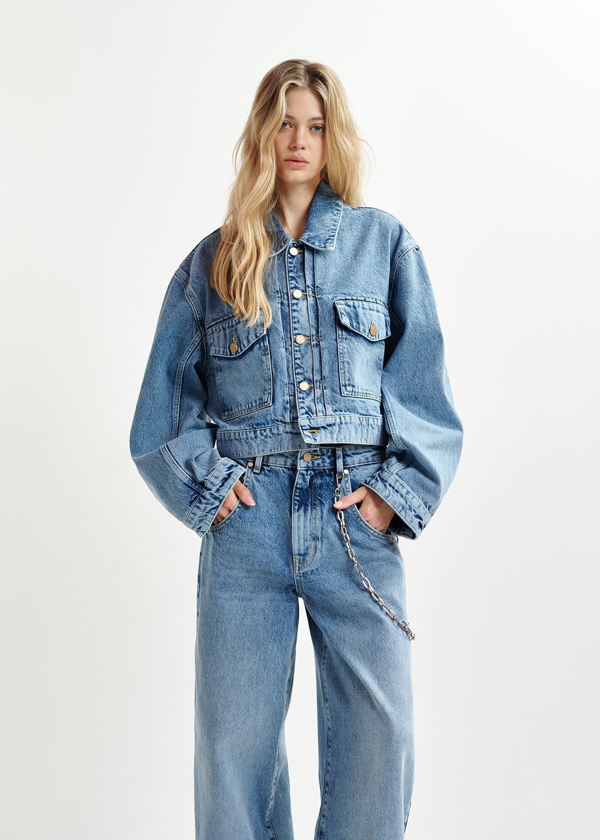 Blue cropped denim jacket | Essentiel Antwerp United States