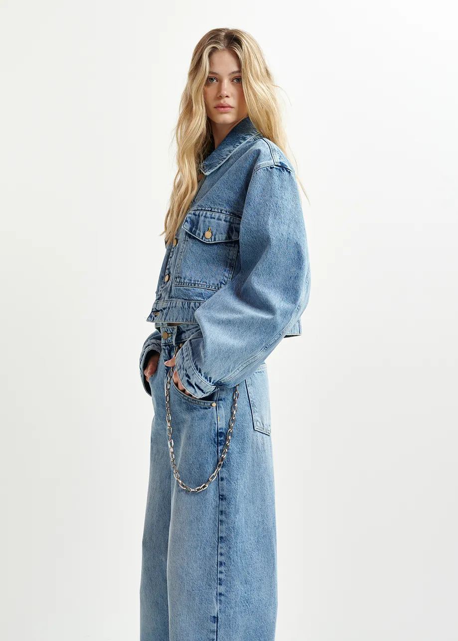 Veste courte en denim bleue