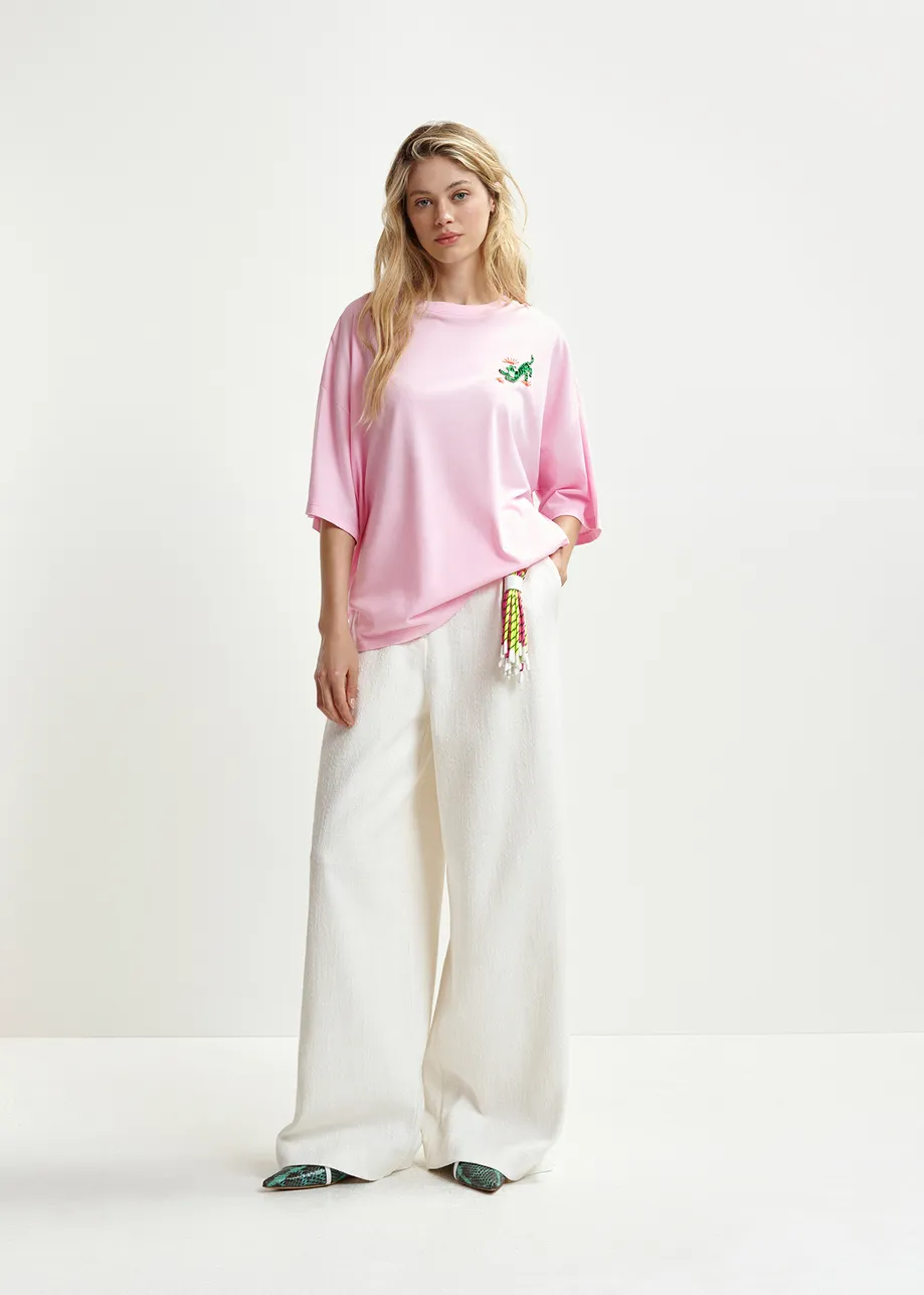 White organic cotton blend wide-leg pants