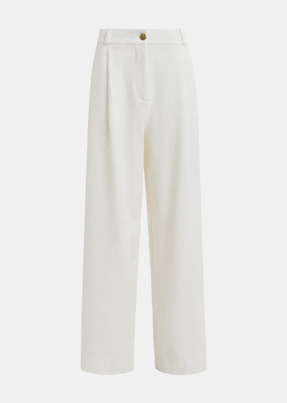 White organic cotton blend wide-leg pants