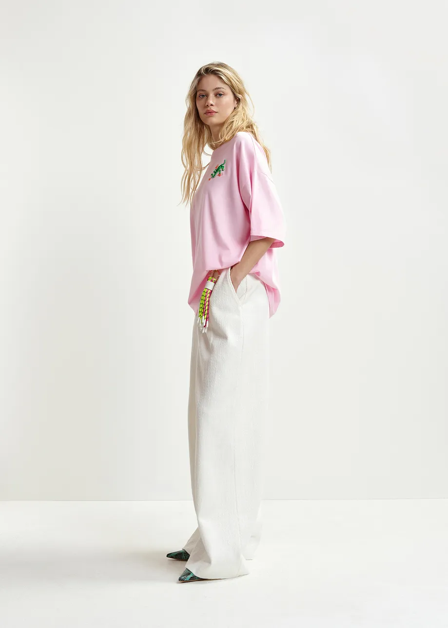 White organic cotton blend wide-leg pants