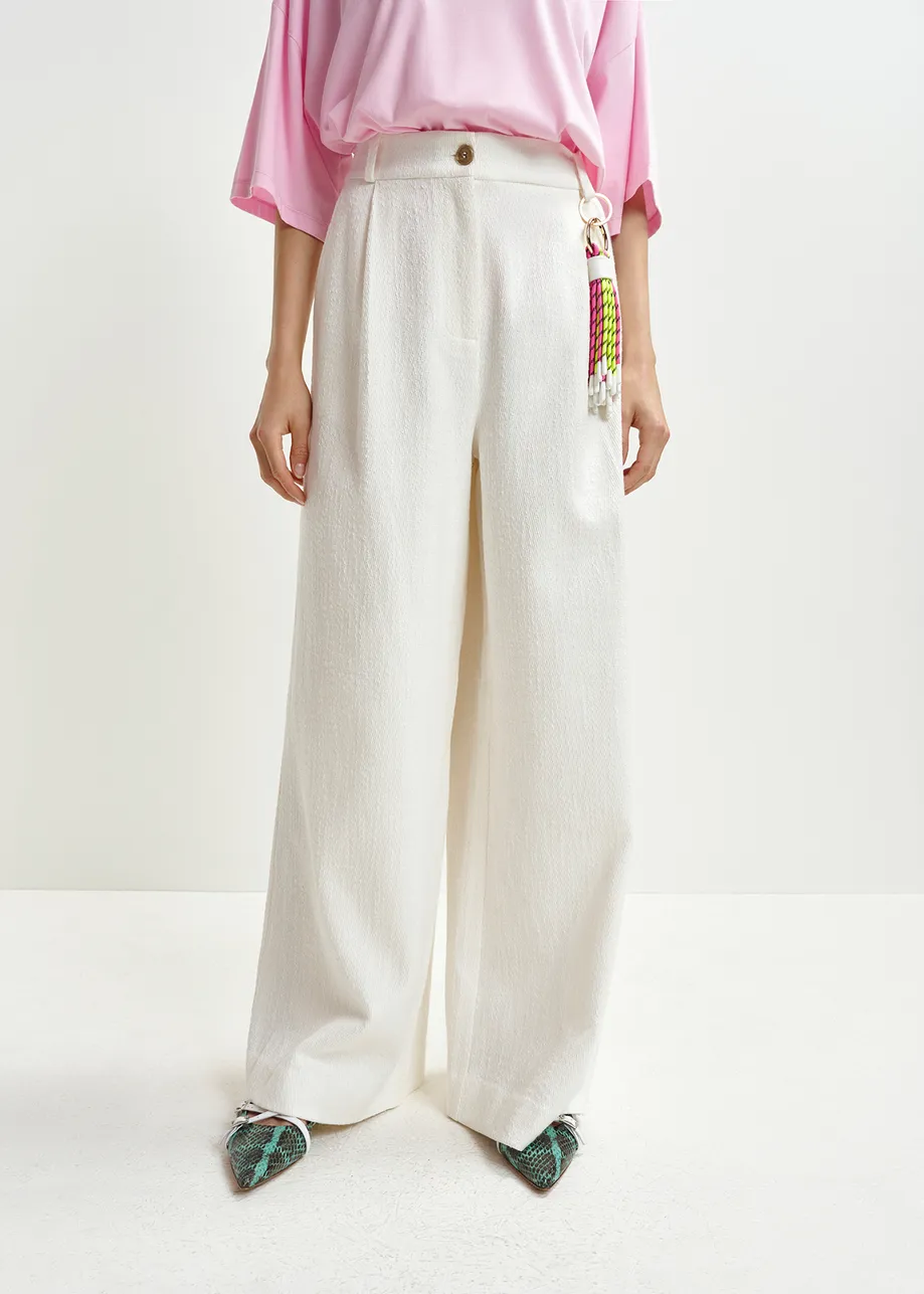 White organic cotton blend wide-leg pants