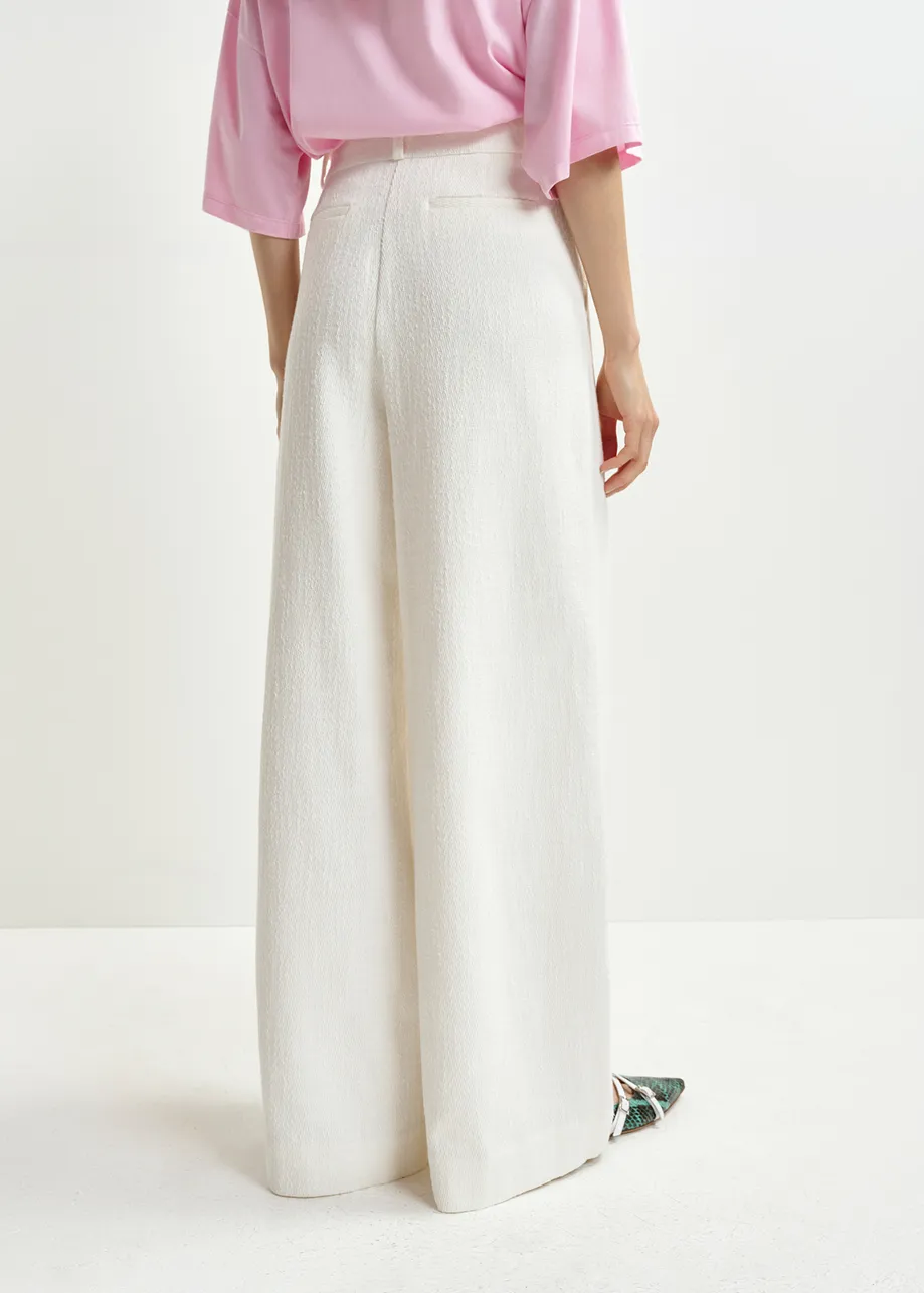 White organic cotton blend wide-leg pants