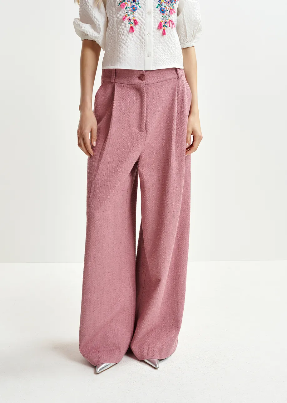 Pantalon large en coton bio mélangé rose poudré