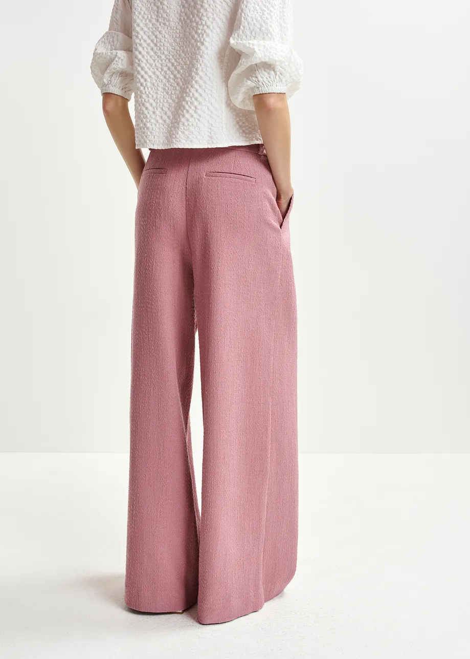 Pantalon large en coton bio mélangé rose poudré