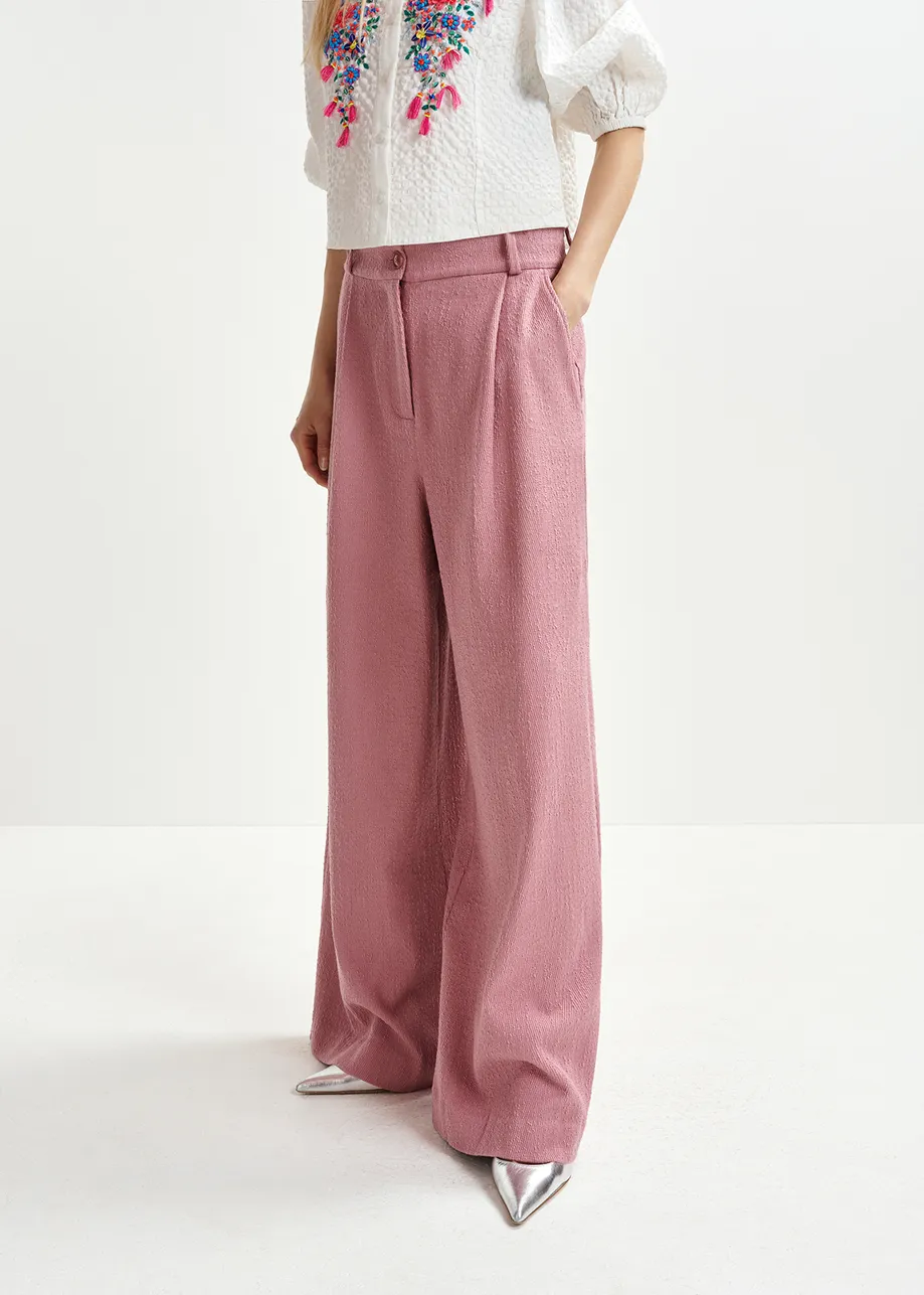 Pantalon large en coton bio mélangé rose poudré