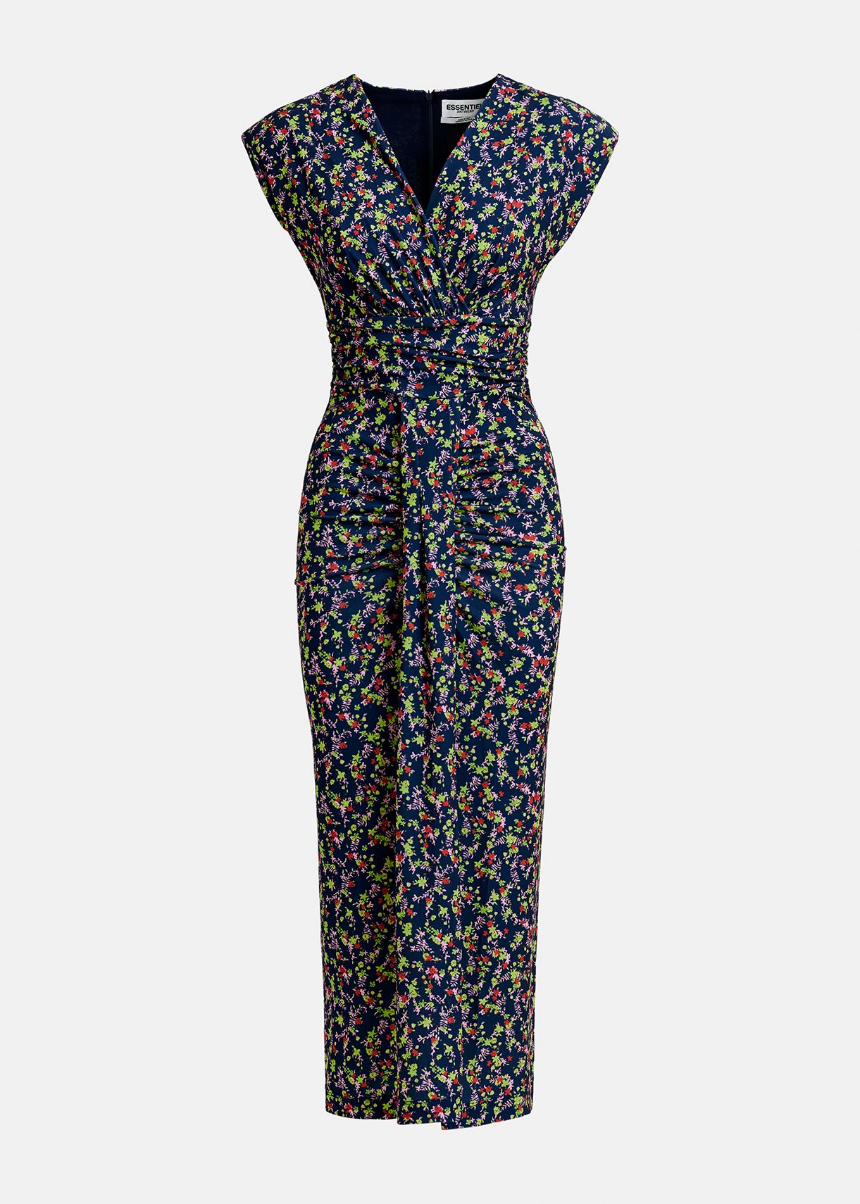 Dark blue stretch-jersey midi dress with floral print | Essentiel Antwerp  United States