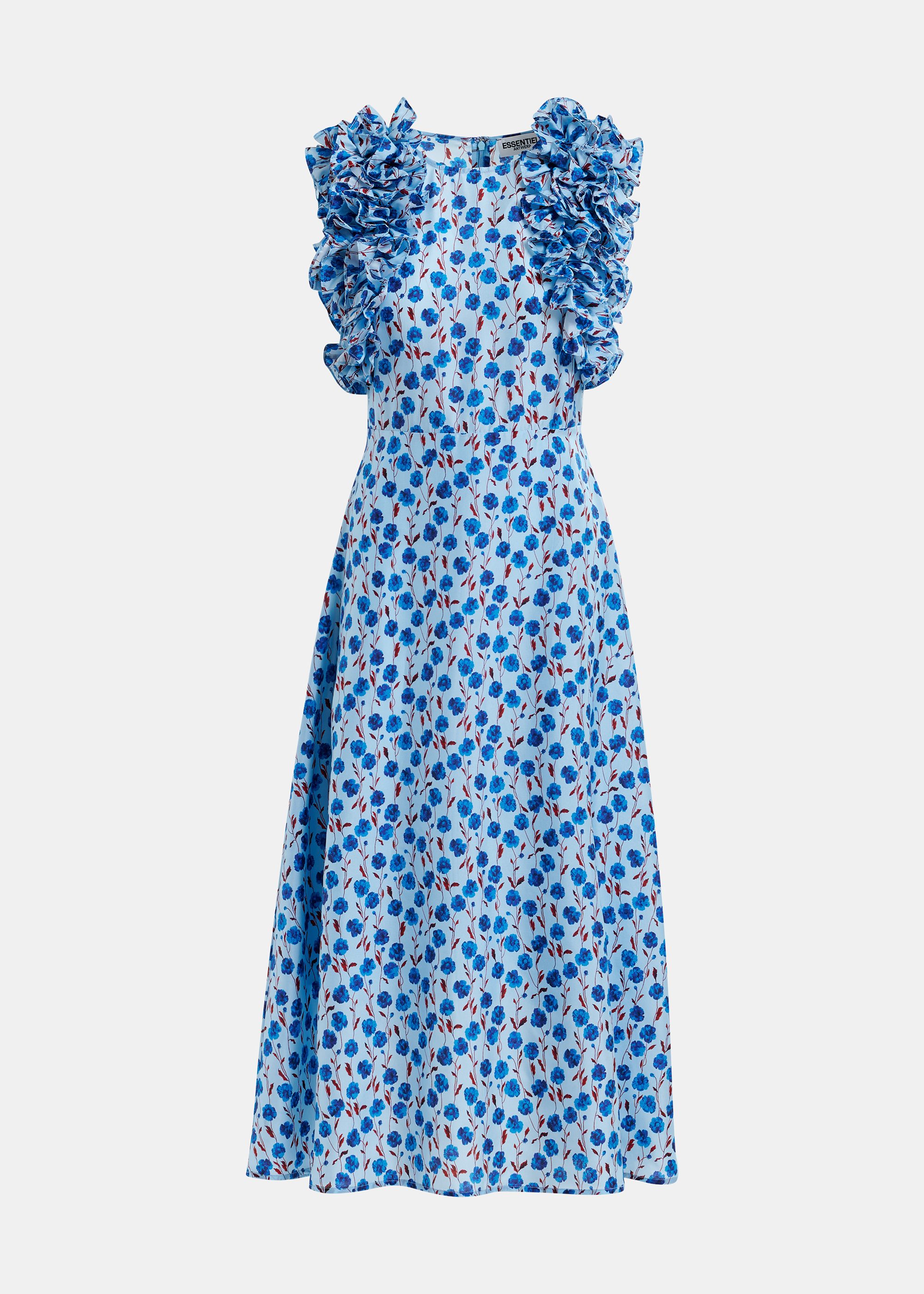ワンピース [ESSENTIEL ANTWERPILLIGO] Flower midi dress Off-white, pink and black floral print midi dress with