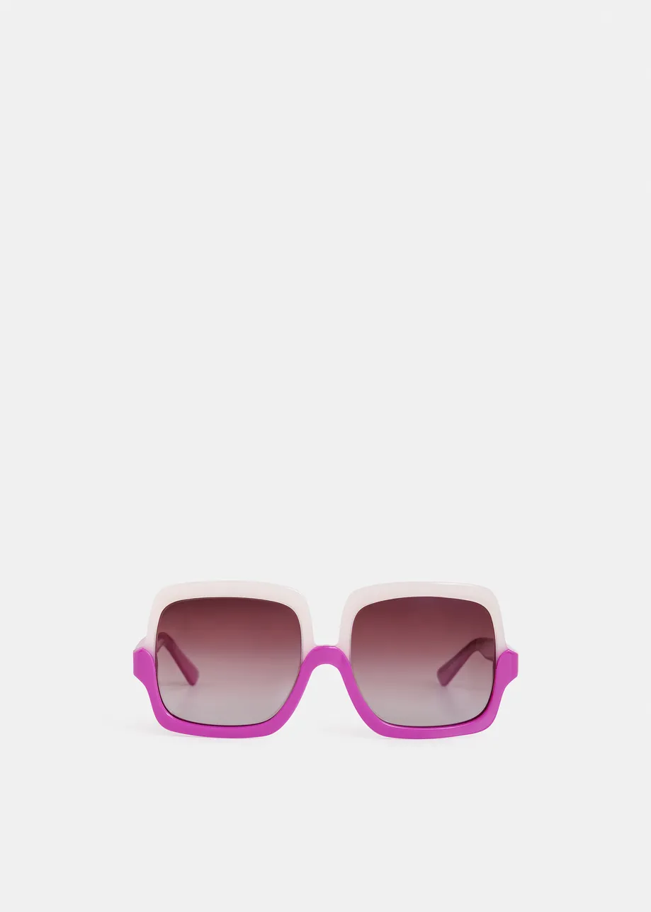 Zweifarbige Oversized Sonnenbrille in Creme und Violett