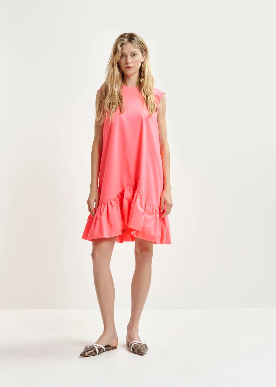 Coral ruffled mini dress with open-back and bow detail