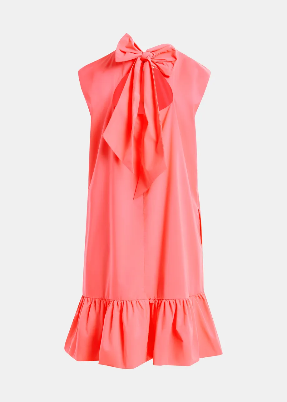 Coral ruffled mini dress with open-back and bow detail