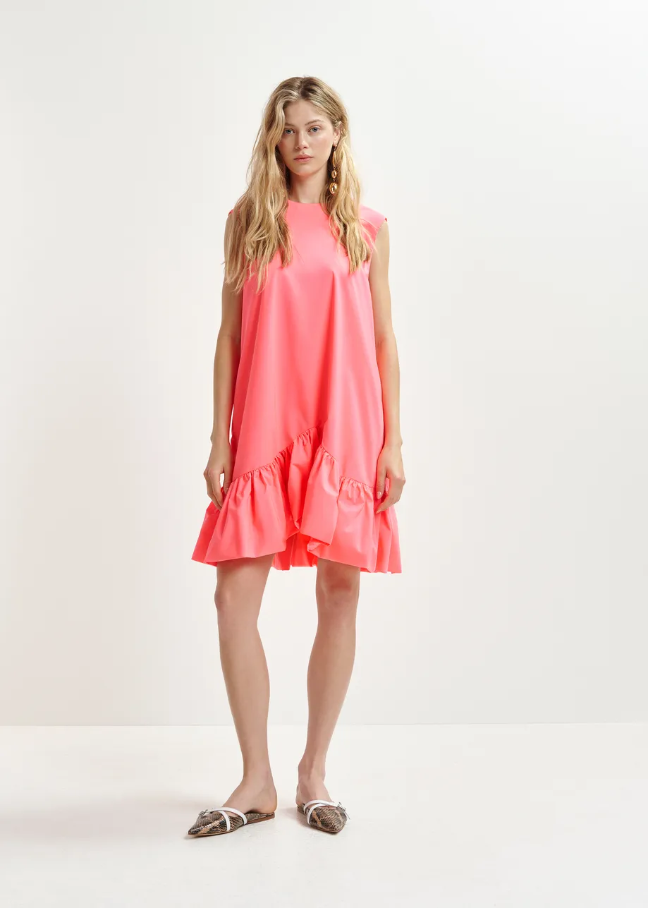 Coral ruffled mini dress with open-back and bow detail