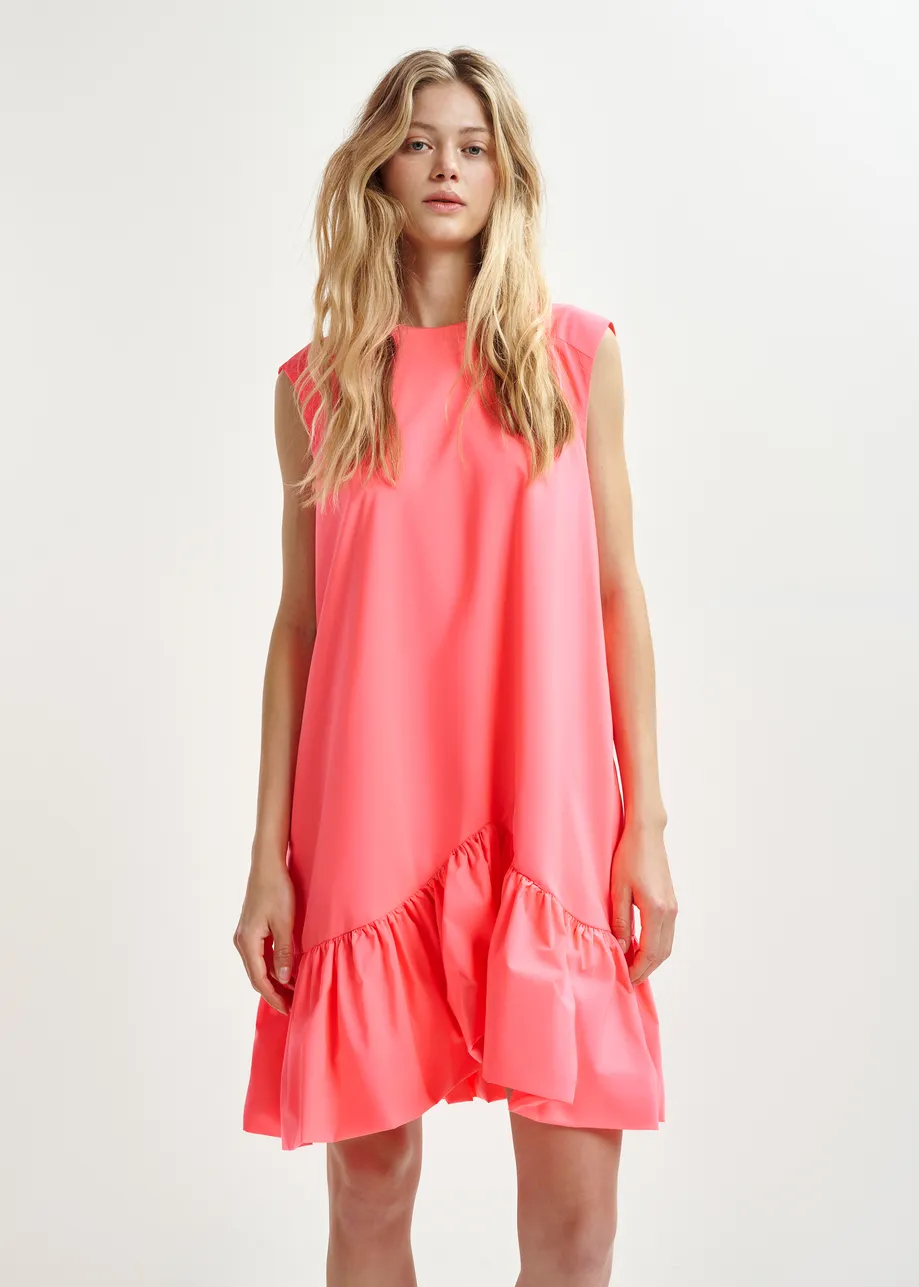 Coral ruffled mini dress with open-back and bow detail