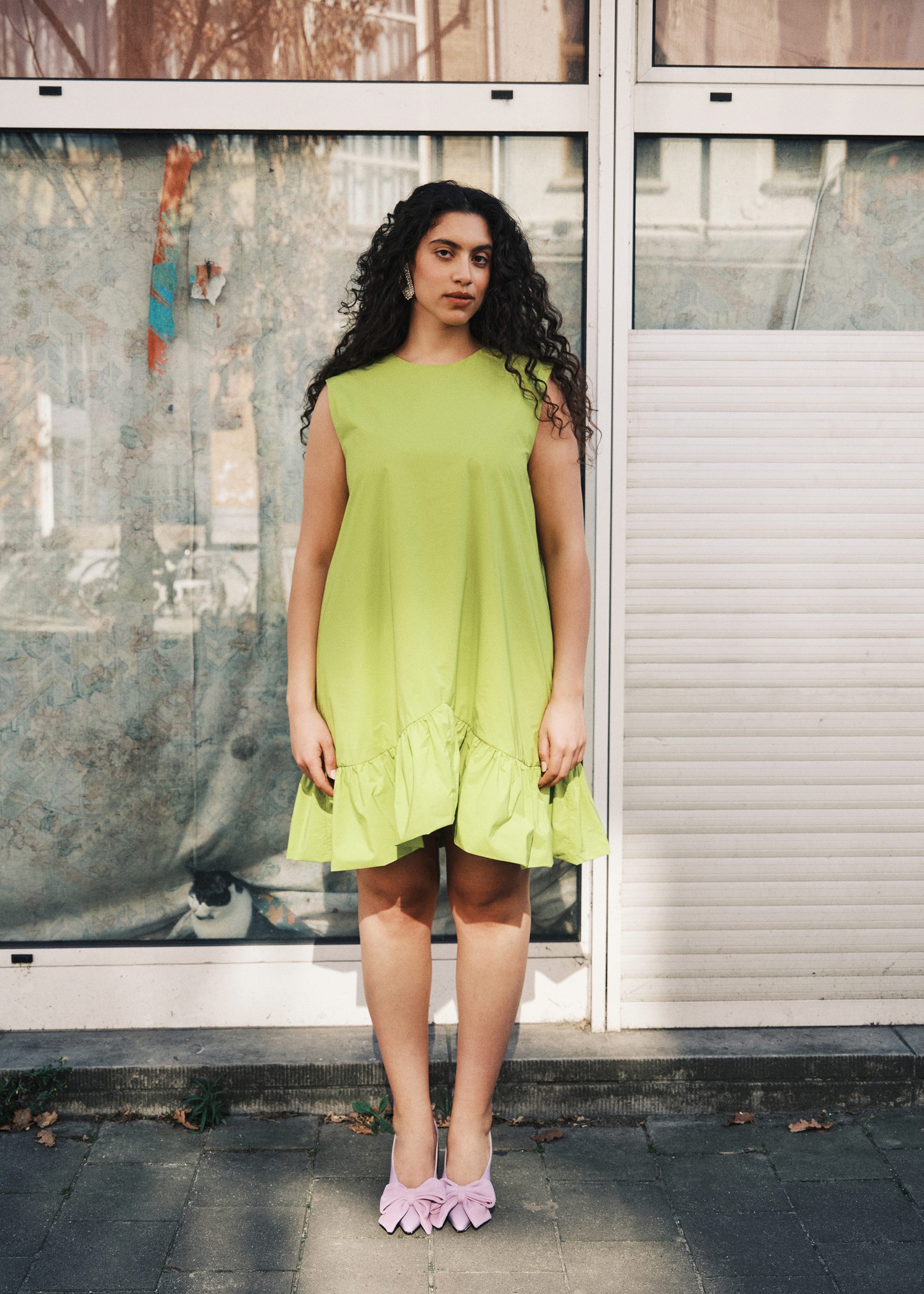 green dress with ruffle bottom Beautiful Vintage Cici B Silk Lime Beaded Ruffle Bottom Lime Maxi Dress
