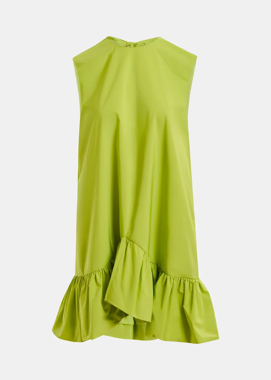 Green ruffled mini dress with open-back and bow detail