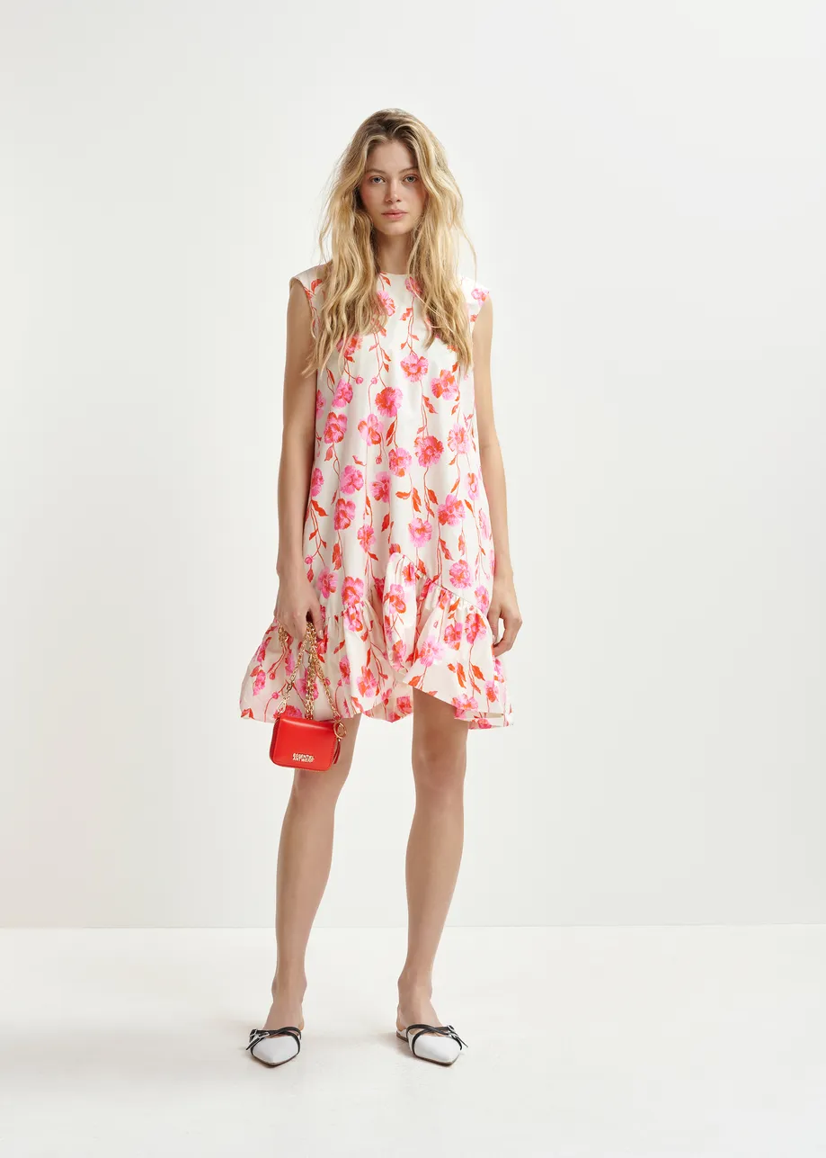 Off-white, red and pink ruffled mini dress with open-back and bow detail