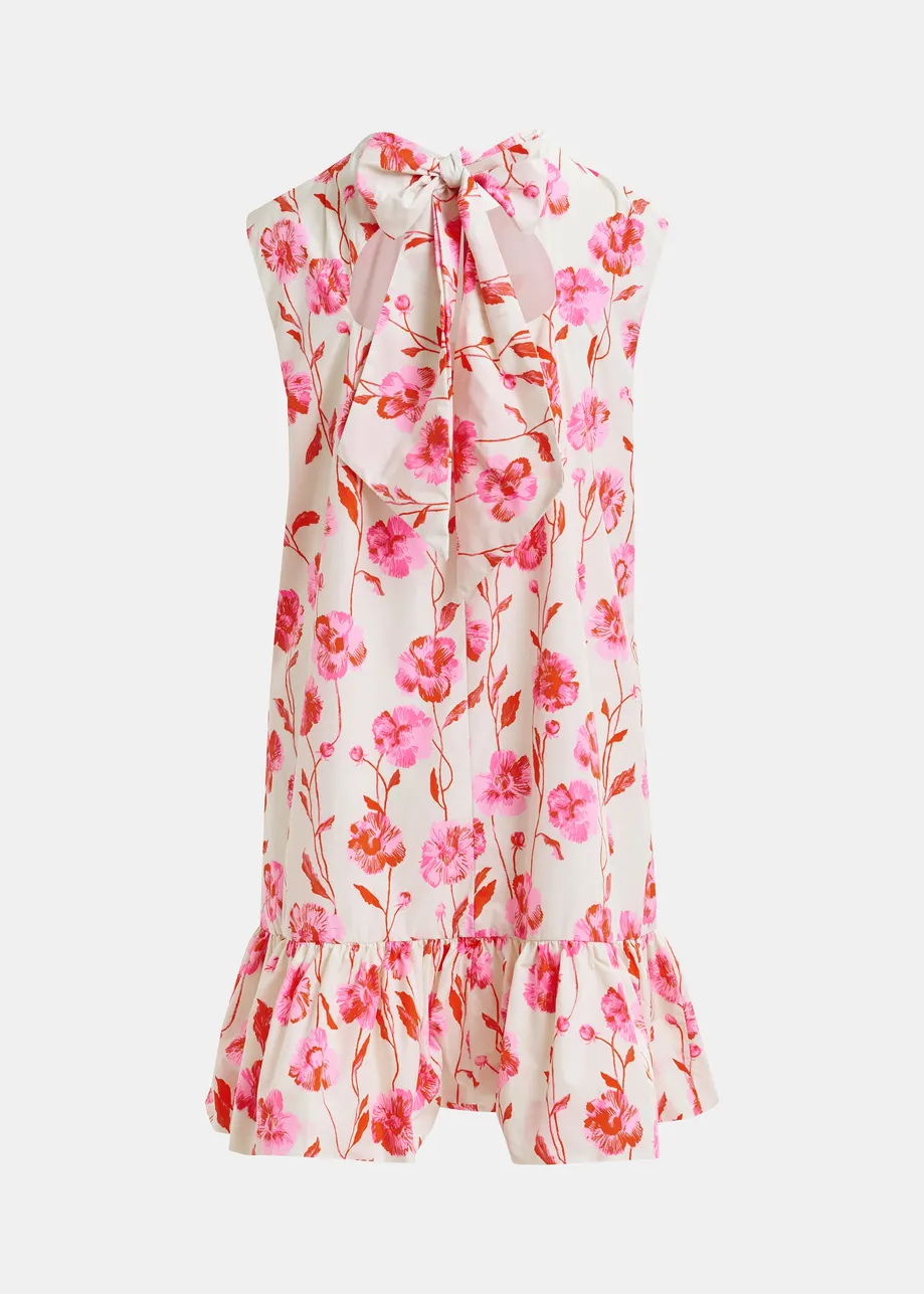 Mini-robe à volants blanc cassé, rouge et rose avec dos nu et nœud