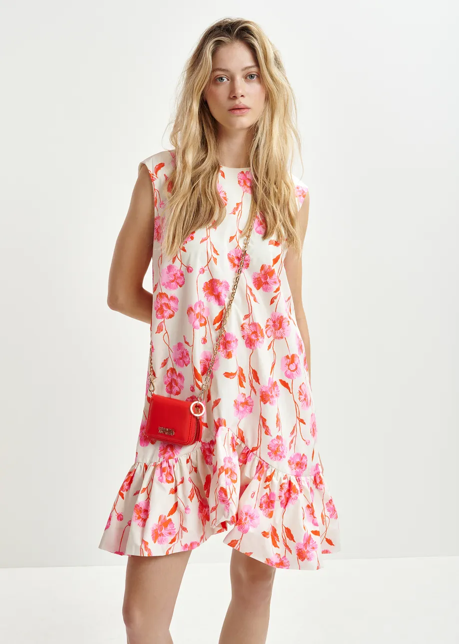 Off-white, red and pink ruffled mini dress with open-back and bow detail