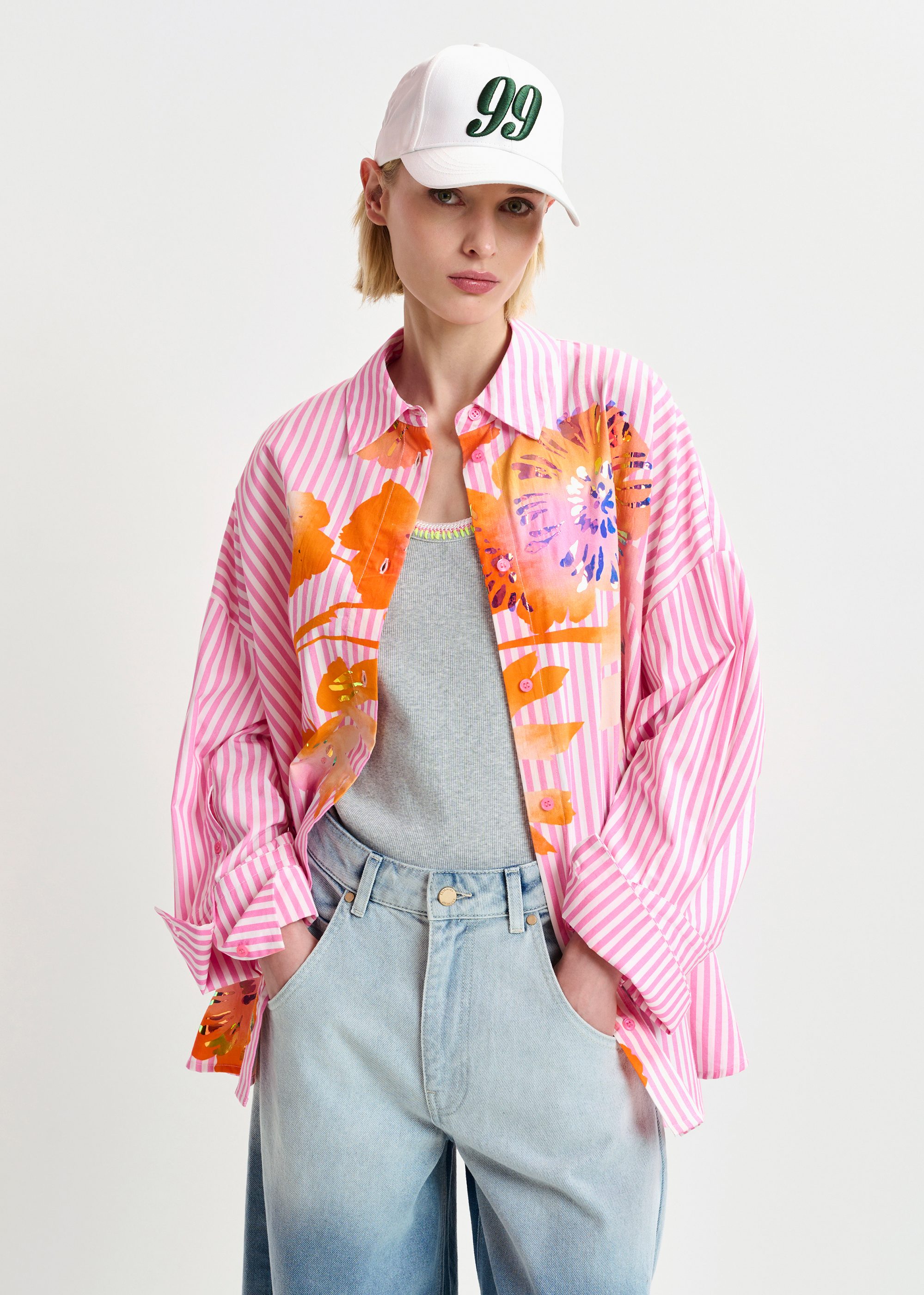 White, light blue and dark blue striped shirt | Essentiel