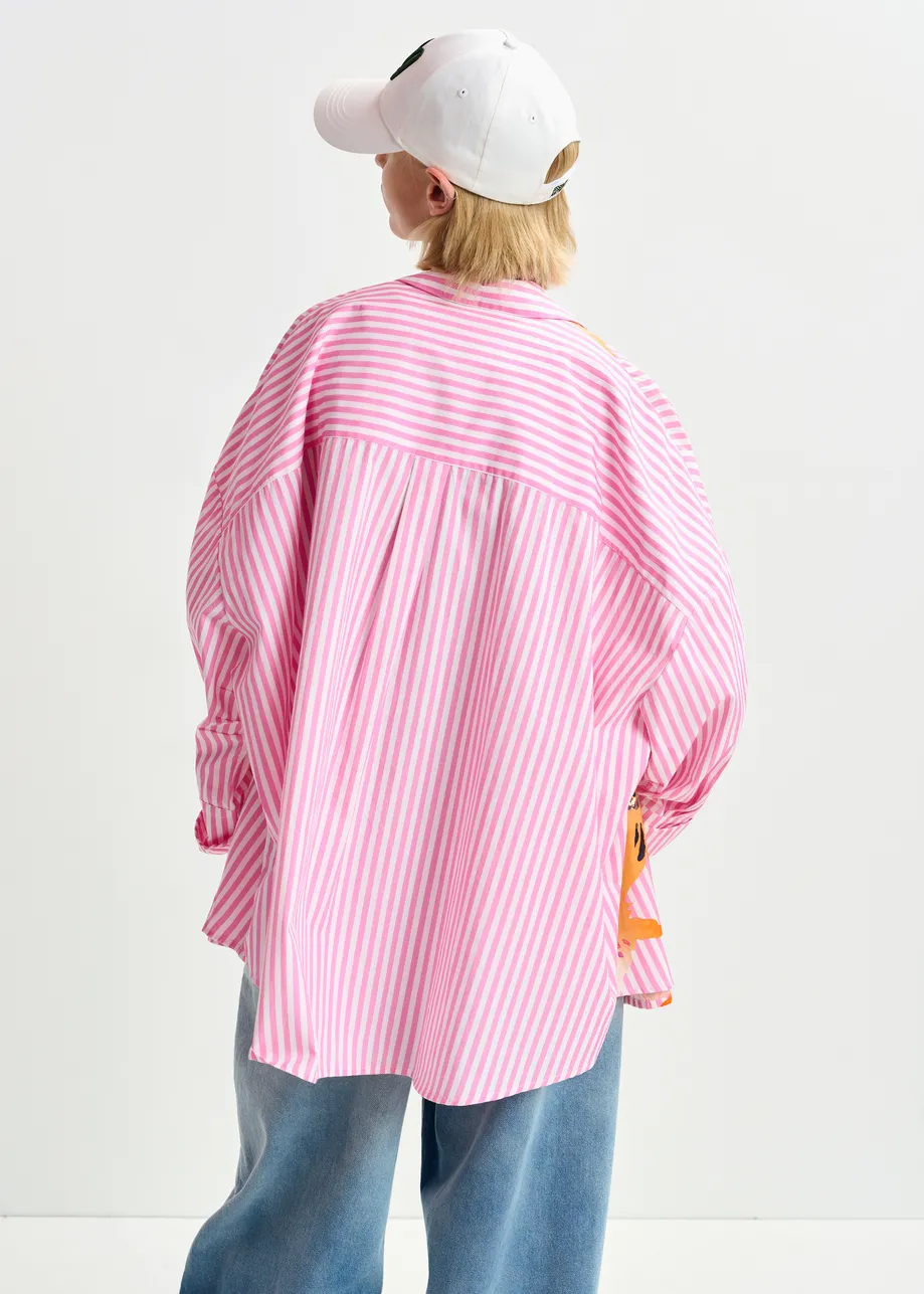 Red, white and orange striped cotton shirt 