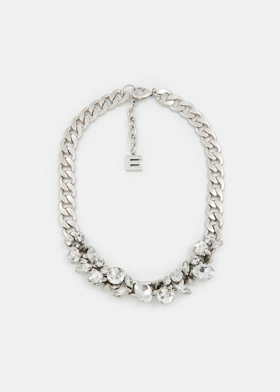 Silver-tone chain necklace with rhinestones