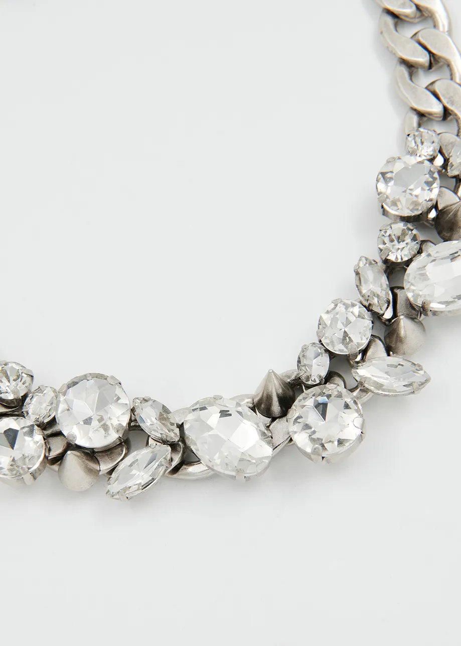 Silver-tone chain necklace with rhinestones