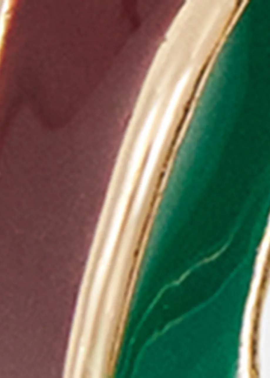 Gold, brown and dark green twisted bicolour hoop earrings