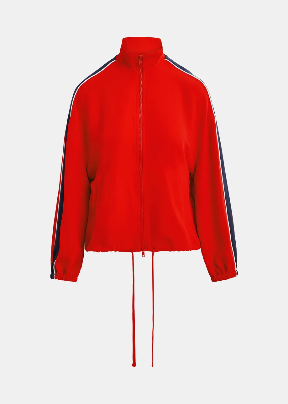 Blouson aviateur rouge, bleu foncé et blanc à bord contrasté