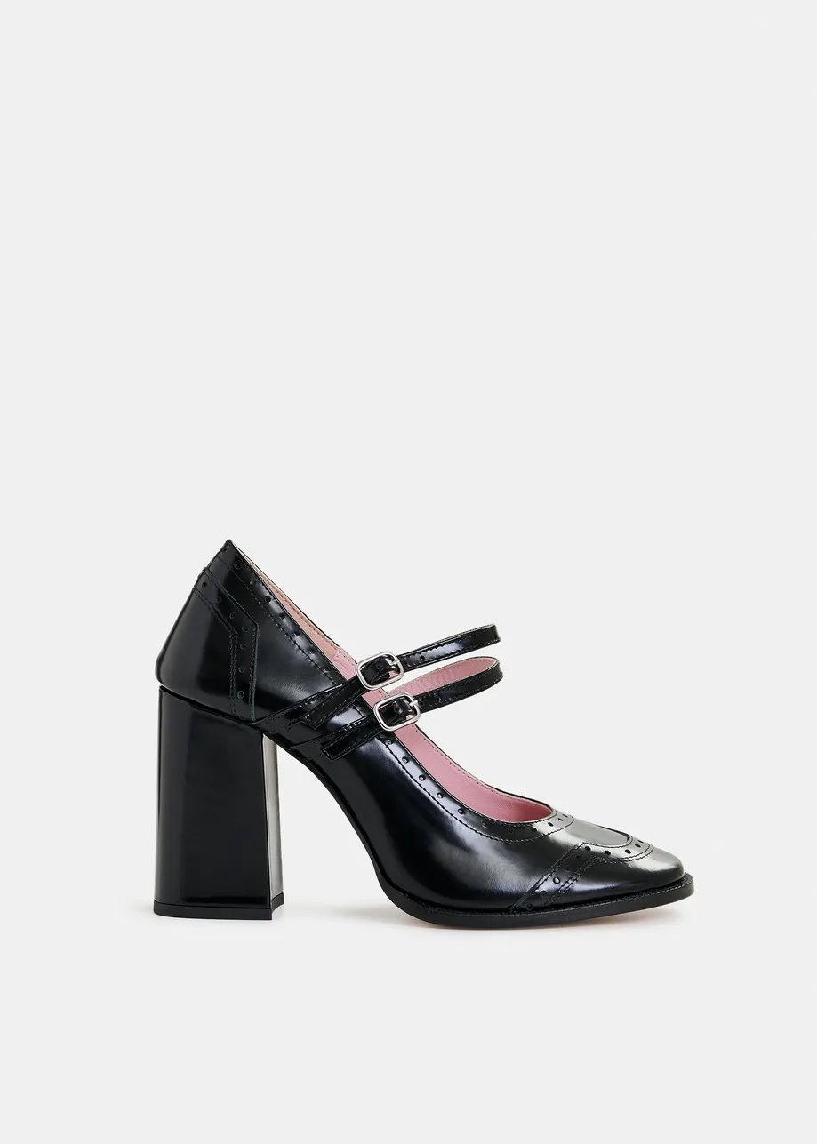 Schwarze Mary Jane Lederpumps