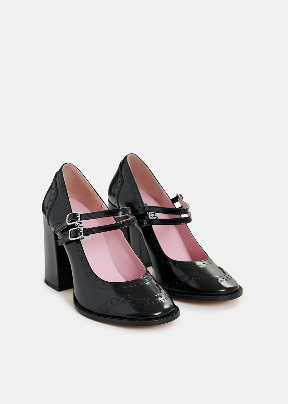 Schwarze Mary Jane Lederpumps