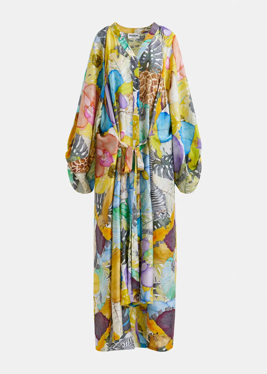 Multicolor silk ankle-length dress