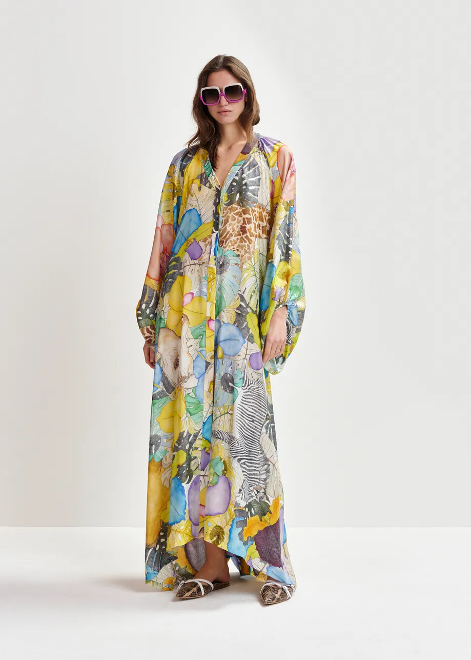 Multicolor silk ankle-length dress
