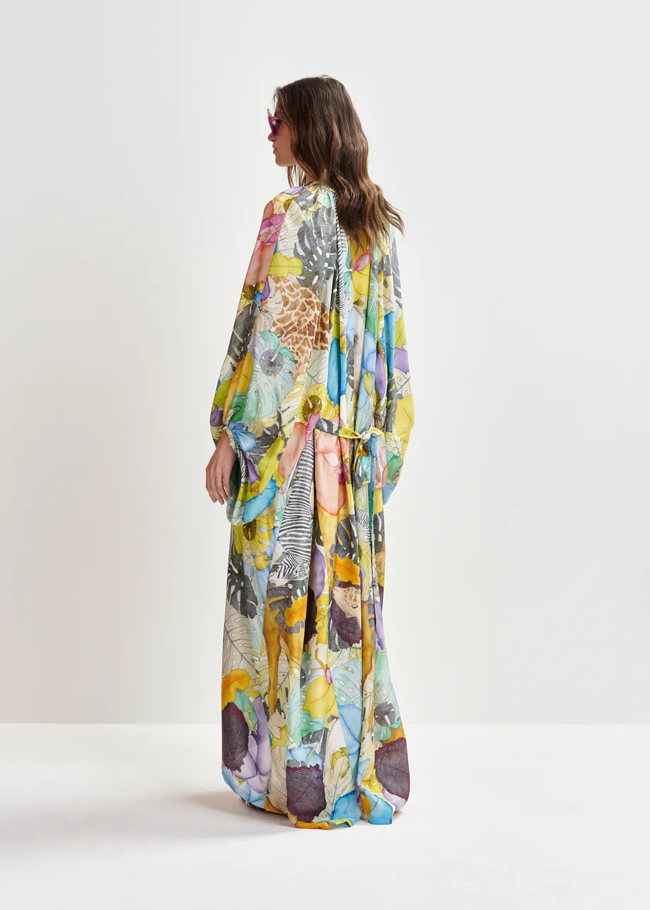 Multicolor silk ankle-length dress