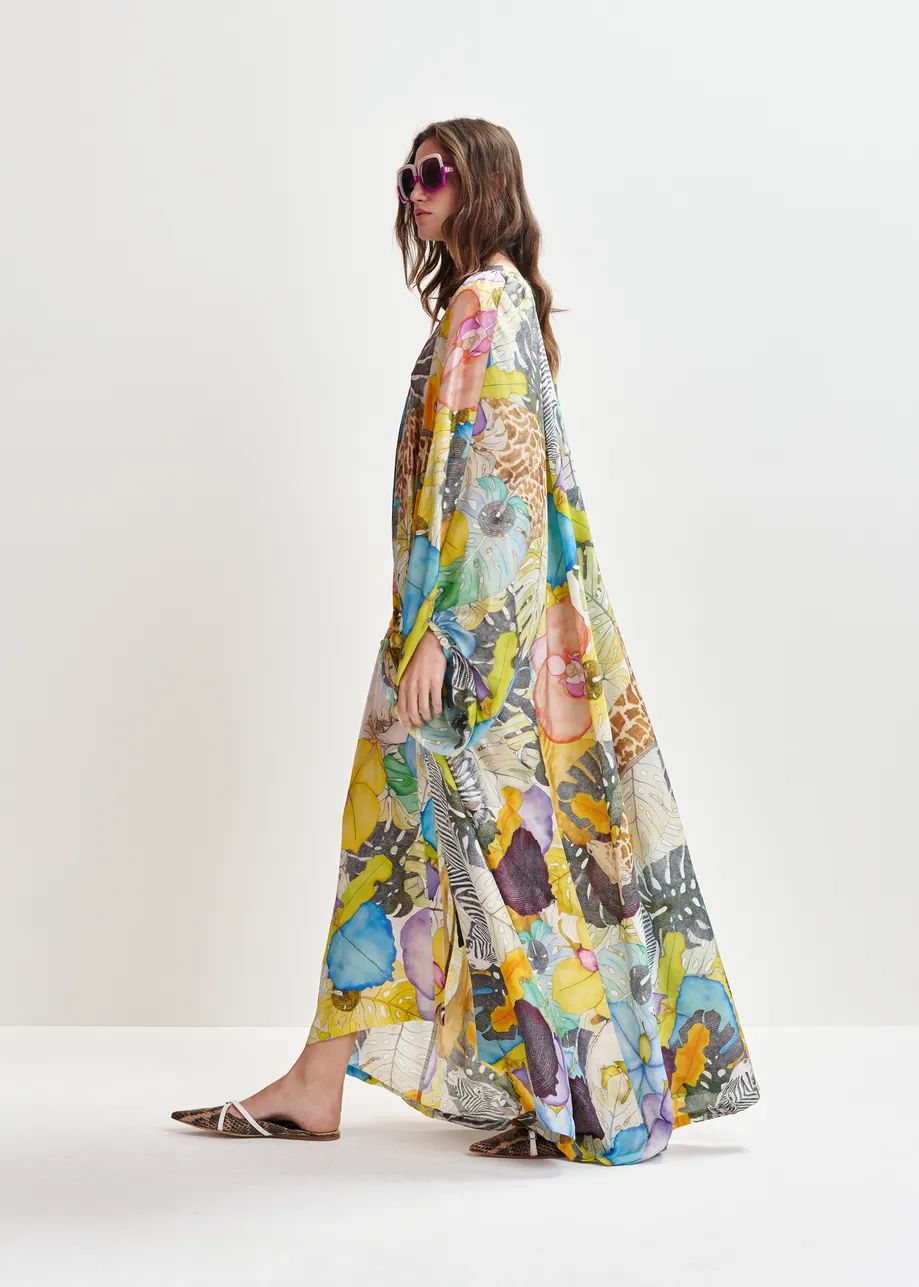 Multicolor silk ankle-length dress