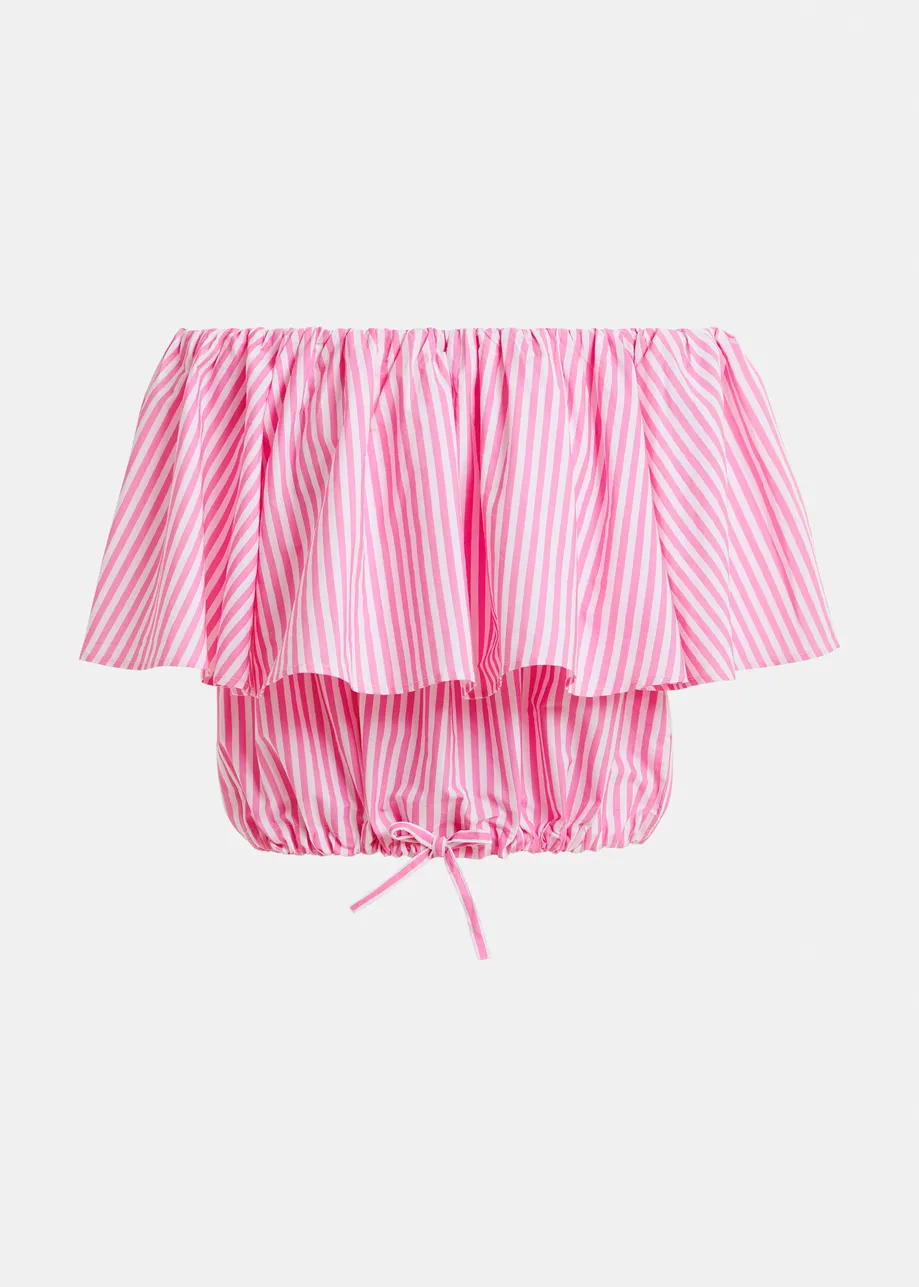 Blusa de rayas con hombros al descubierto, rosa y blanco