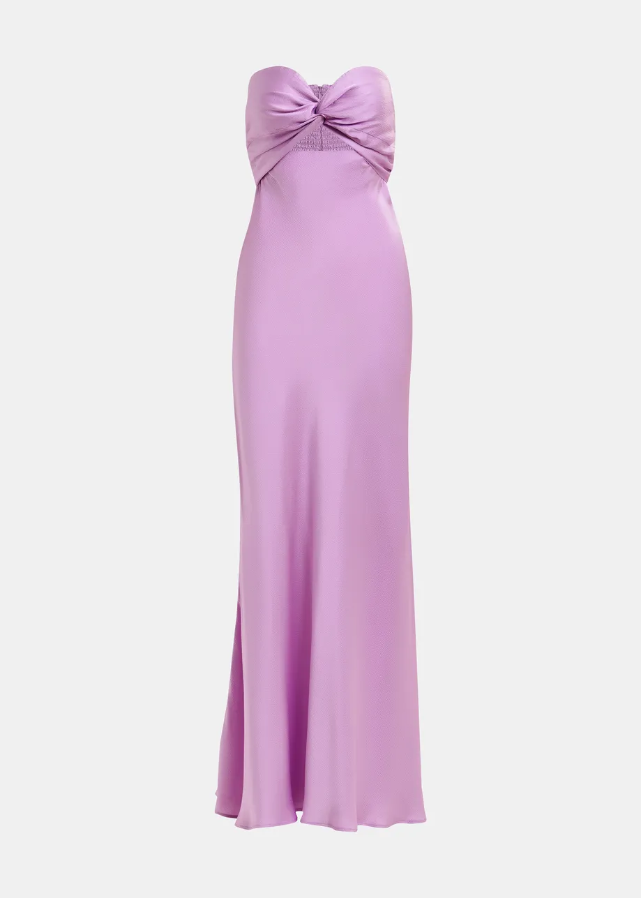 Lilac strapless satin maxi-length dress