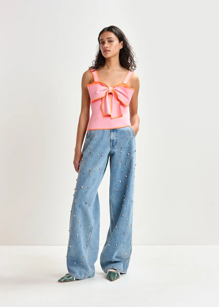Blauwe jeans met hoge taille en stras