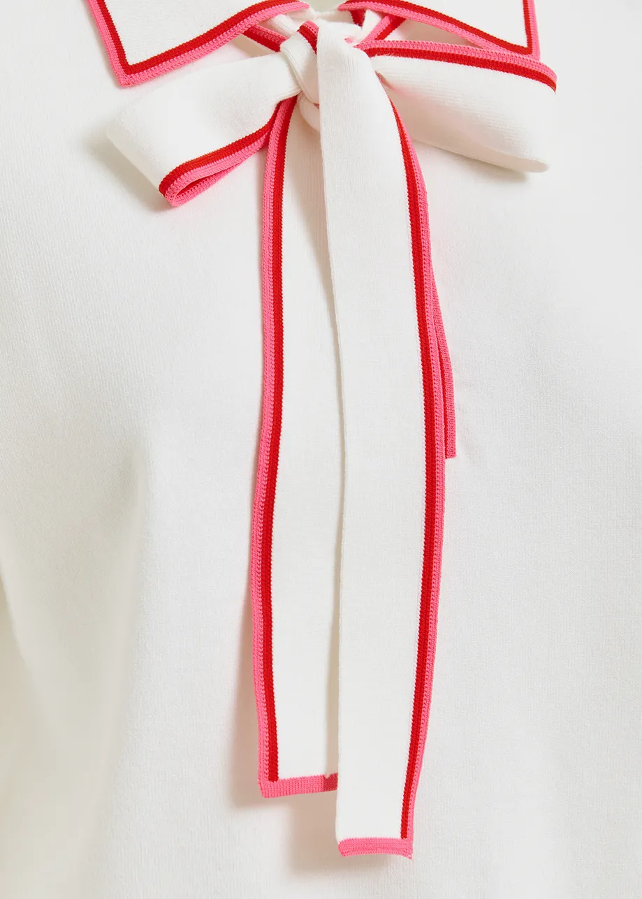 Off-white, red and light pink polo with self-tie fabric scarf