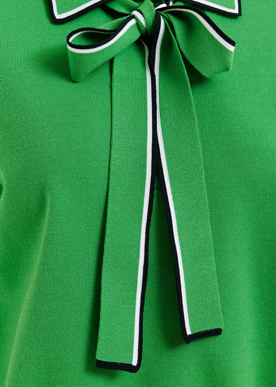 Green, white and black polo with self-tie fabric scarf