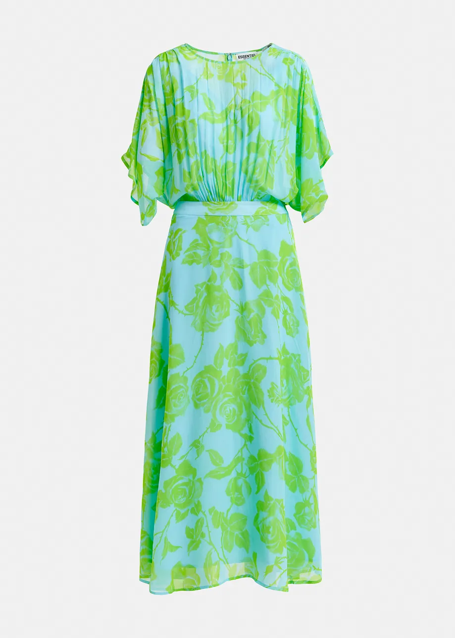 Light blue and green midi-length dress with floral print